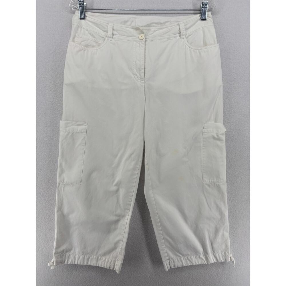 EILEEN FISHER Pants S Twill Cotton Cargo Utility Cropped Capri Cinched White